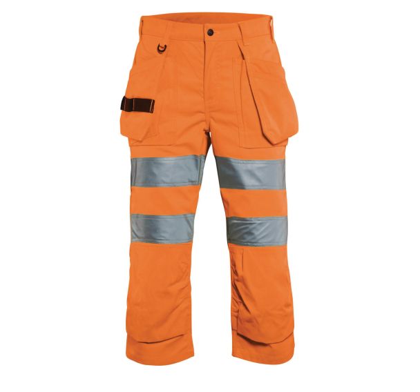 Pantacourt haute visibilité femme orange fluorescent