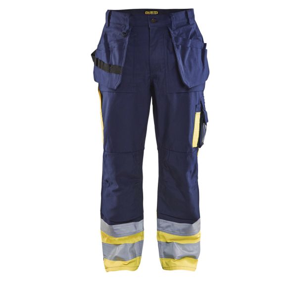 Pantalon artisan haute visibilité marine/jaune, polyester/coton