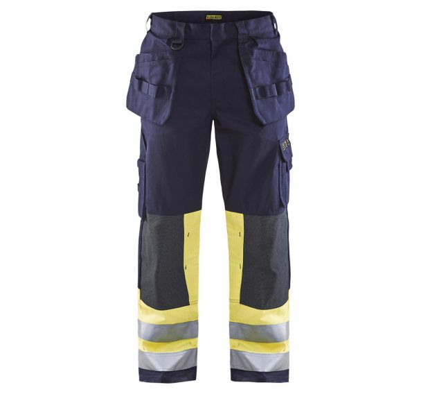 Pantalon artisan multinormes marine/jaune fluorescent
