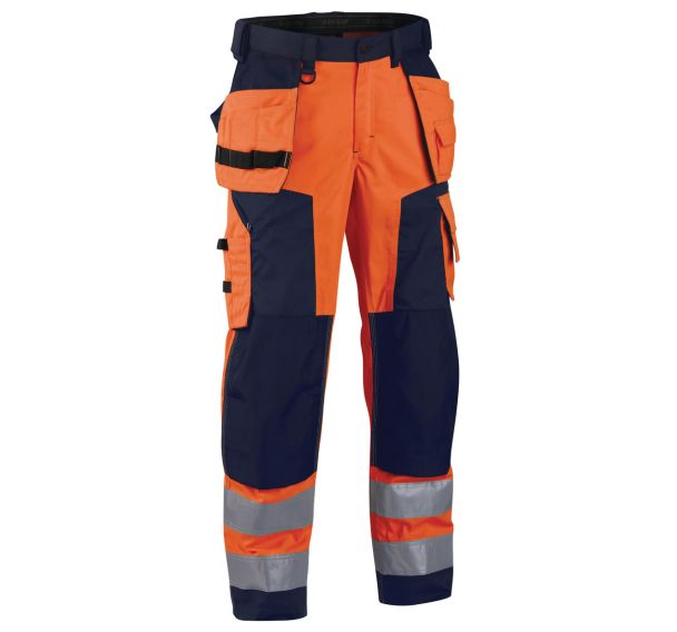 Pantalon artisan softshell haute visibilité orange fluorescent/marine