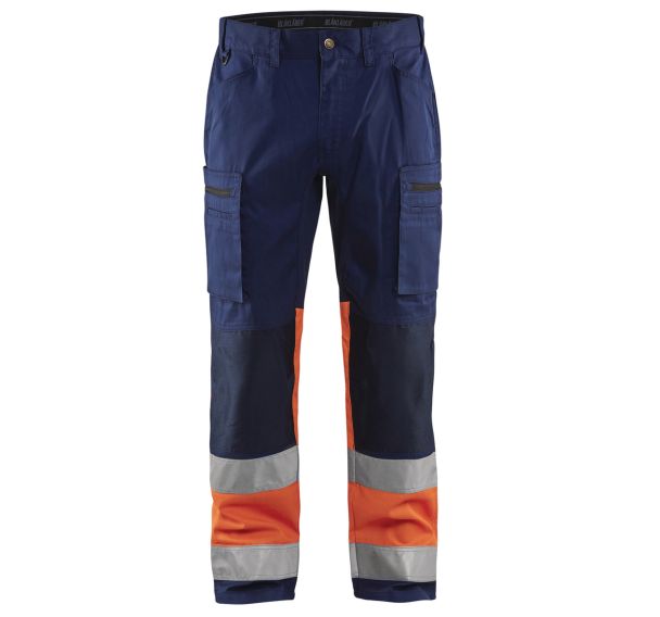 Pantalon artisan stretch haute visibilité marine/orange fluorescent