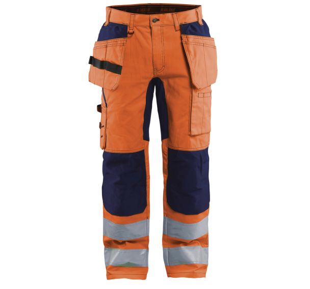 Pantalon artisan stretch haute visibilité orange fluorescent/marine