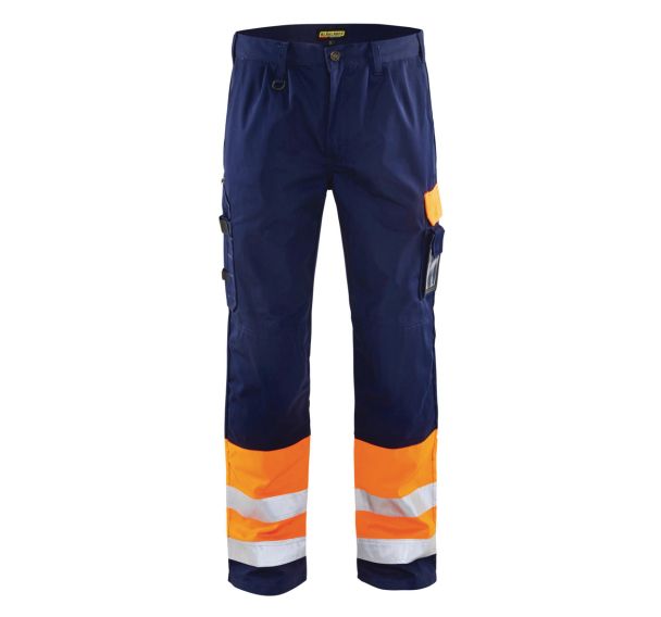 Pantalon haute visibilité orange fluorescent/marine, poche extra large