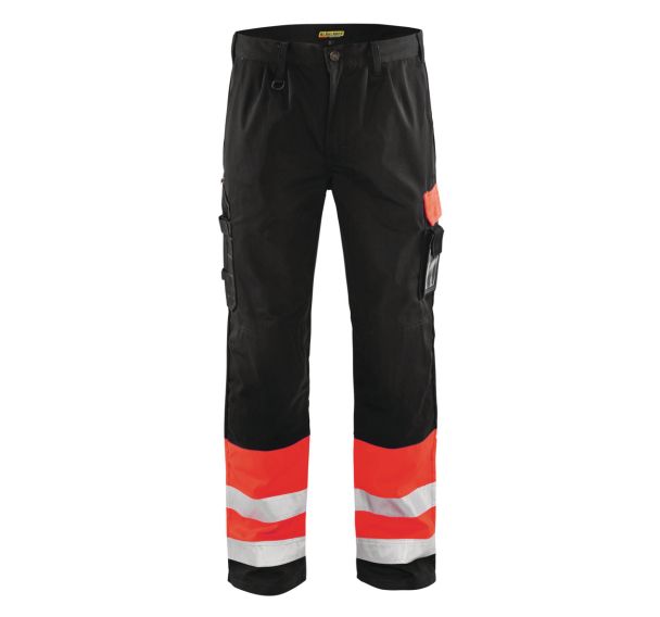 Pantalon haute visibilité rouge fluorescent/noir, poche extra large