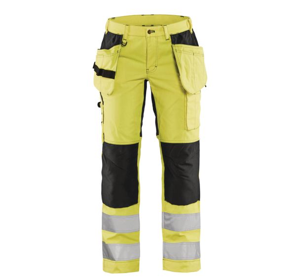 Pantalon haute visibilité stretch femme jaune fluorescent/noir