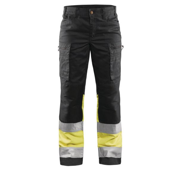 Pantalon haute visibilité stretch femme noir/jaune fluorescent