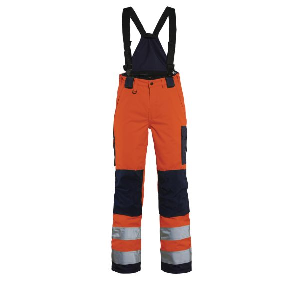Pantalon hiver à bretelles haute visibilité femme orange/marine
