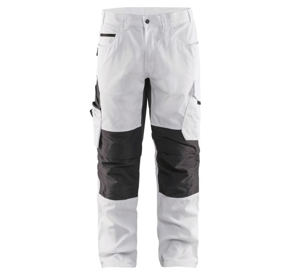 Pantalon peintre stretch blanc/gris foncé