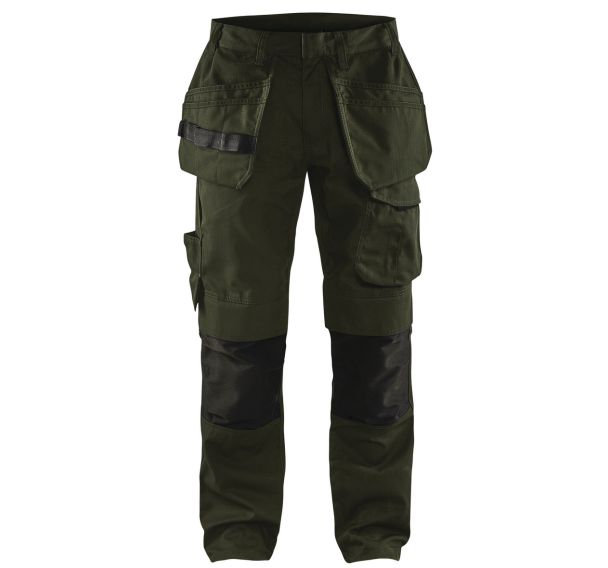 Pantalon services stretch avec poches flottantes vert olive/noir