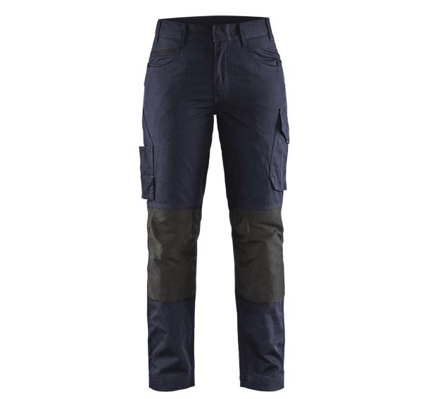 Pantalon services stretch femme marine foncé/noir boucle porte-marteau