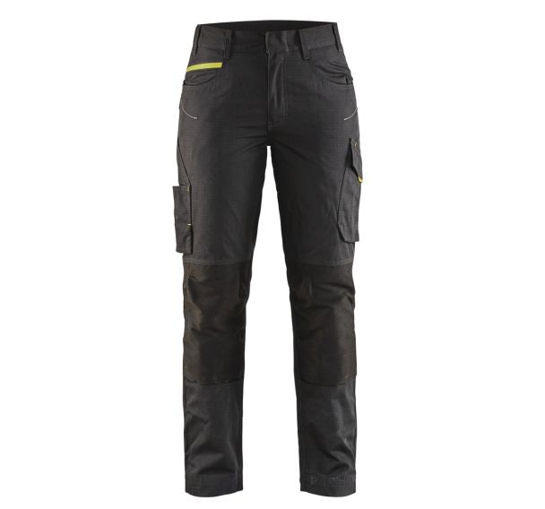 Pantalon services stretch femme noir/jaune fluorescent