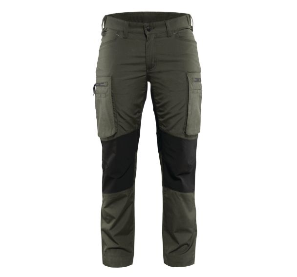 Pantalon services stretch femme vert armée/noir
