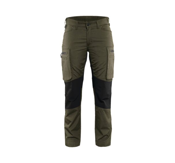 Pantalon services stretch femme vert olive/noir