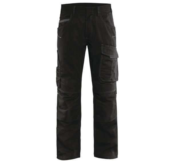 Pantalon services stretch noir/gris foncé, boutons cachés