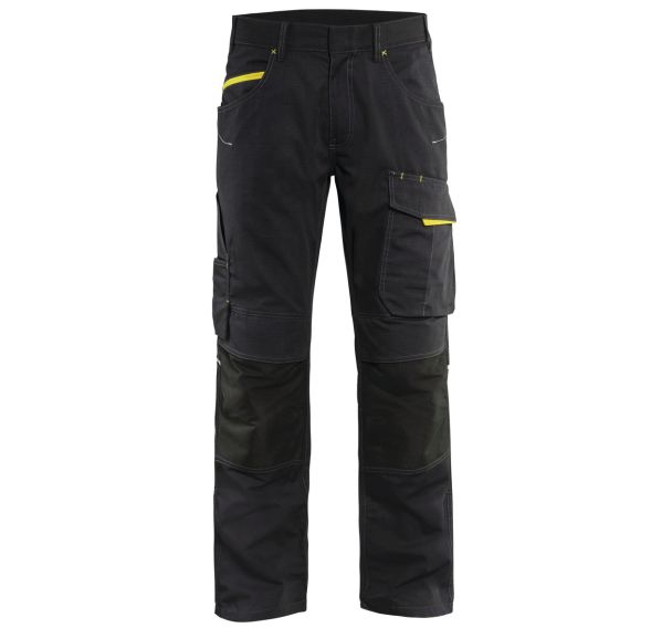 Pantalon services stretch noir/jaune fluorescent
