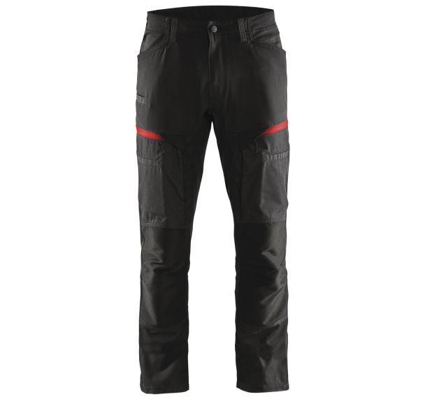 Pantalon services stretch noir/rouge, poche A4 / tablette