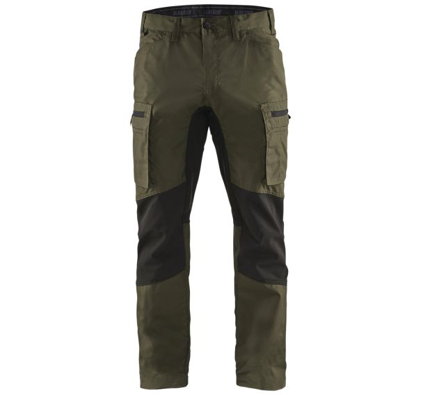 Pantalon services stretch vert olive/noir