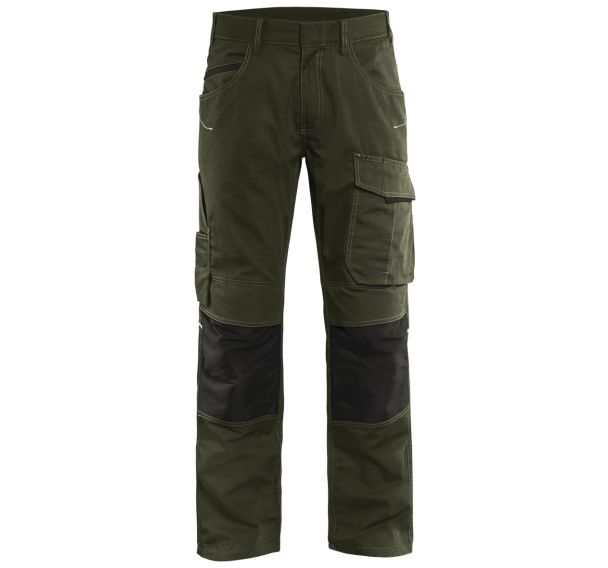 Pantalon services stretch vert olive/noir, détails réfléchissants