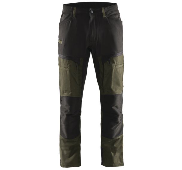 Pantalon services stretch vert olive/noir, poche A4 / tablette