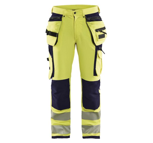 Pantalon stretch 4D haute visibilité jaune fluorescent/marine
