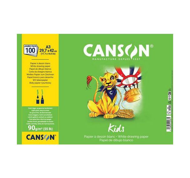 Paquet 100 feuilles dessin blanc 29,7x42cm 90g Canson Kids