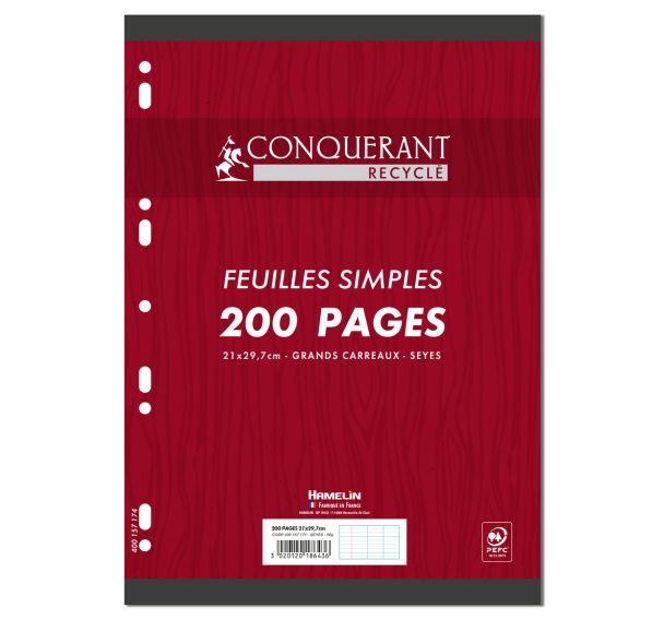 Paquet 100 feuillets simples 90g 200 p papier 100% recyclé
