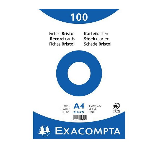 Paquet 100 fiches sous film bristol uni 210x297mm