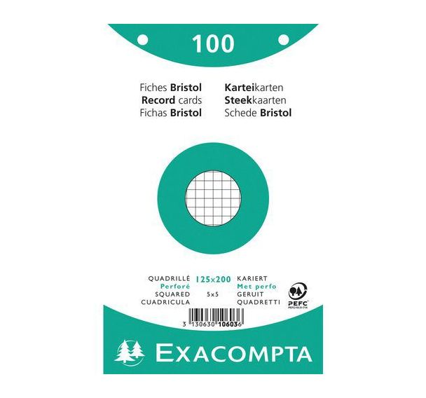 Paquet 100 fiches sous film quadrillé perforé 125x200mm