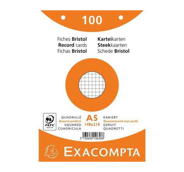 Paquet 100 fiches sous film quadrillé perforé 148x210mm