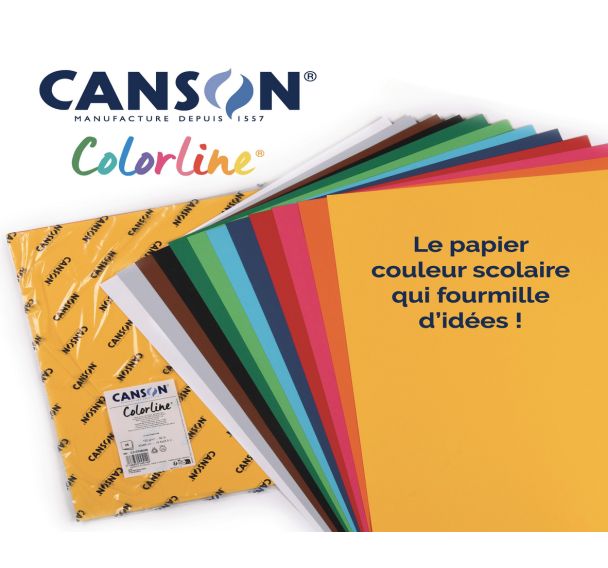 Paquet 25 feuilles colorline canson 50x65 cm 150g 12 couleurs assorties