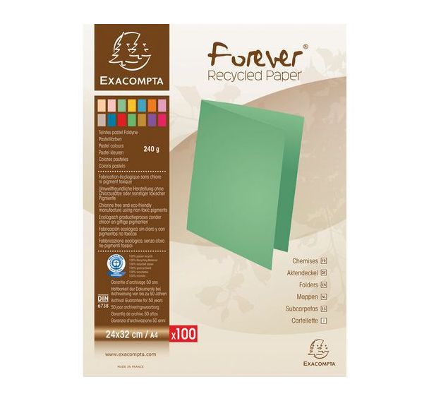 Paquet de 100 chemises forever® 250 100% recyclé  -24x32cm