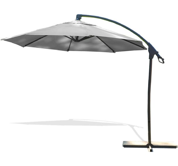 Parasol avec pied excentré en acier et toile-Gris