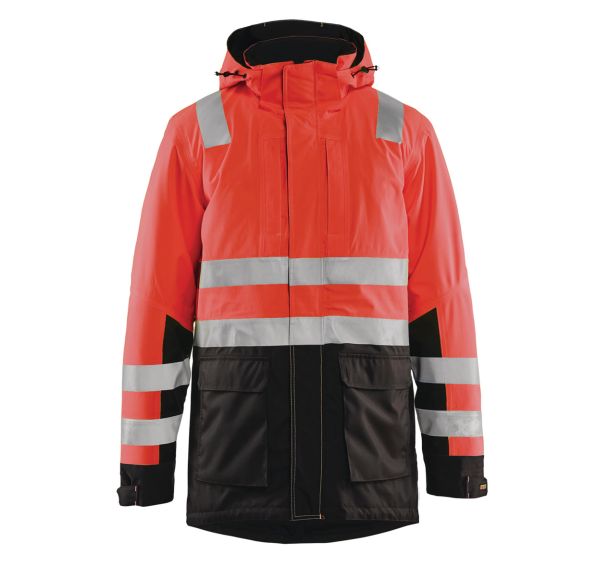 Parka haute visibilité rouge fluorescent/noir