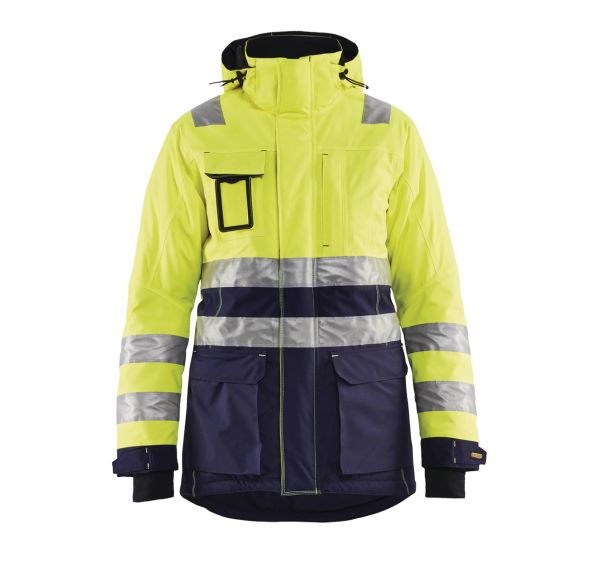 Parka hiver haute visibilité femme jaune fluorescent/marine