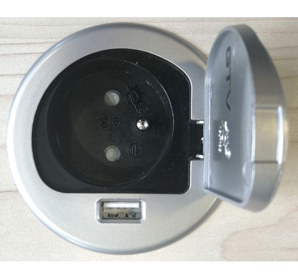 Passe-fil alimentation intégré droite 76xH80 mm argent/noir
