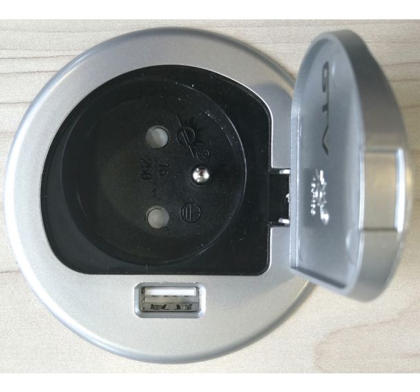 Passe-fil alimentation intégré gauche 76xH80 mm argent/noir