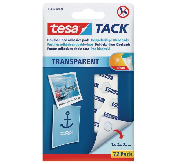 Pastille adhésive transparentes double-face Tesa® - Étui de 72