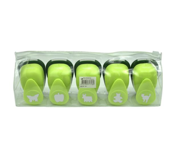 Perforateur emporte-pièces 5 motifs - nature : papillon, chat, vache, ourson, pomme