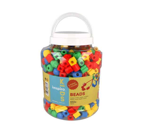 Perles plastique forme/couleur assorties x650 + 6 lacets