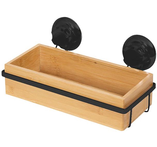 Petite étagère à ventouse bambou naturel et métal