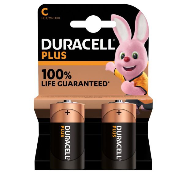 Pile alcaline LR14/C x2 DURACELL 100%PLUS