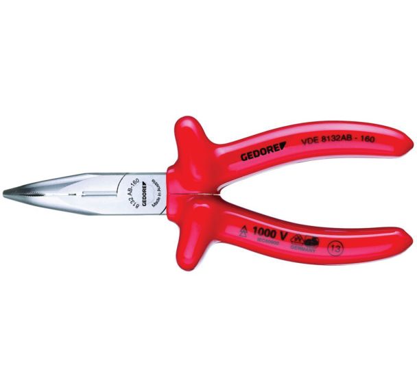 Pince à bec demi-rond long coudé VDE 8132AB - Gedore