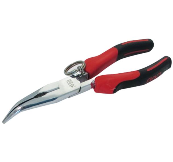 Pince bec 1/2r coud.bimat. ressort 200 mm avec clip inox fme