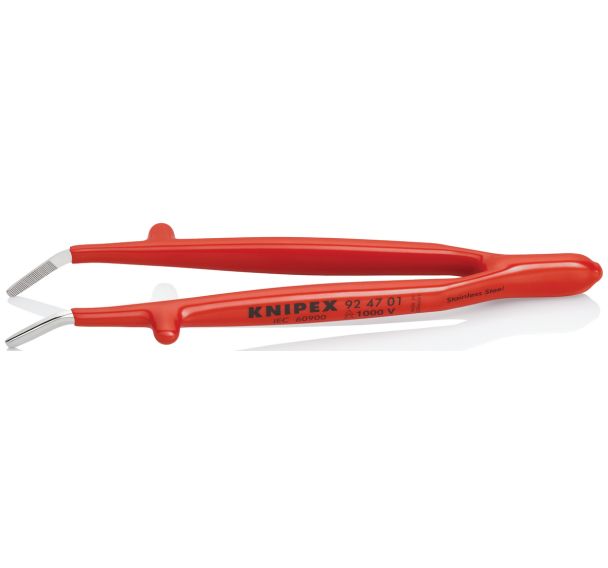 Pince brucelle acier inoxydable 142mm coudée isolée 1000V