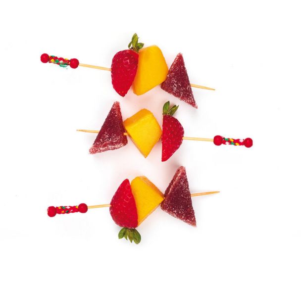 Pique à cocktail en bambou à perles - 12 cm - Rouge