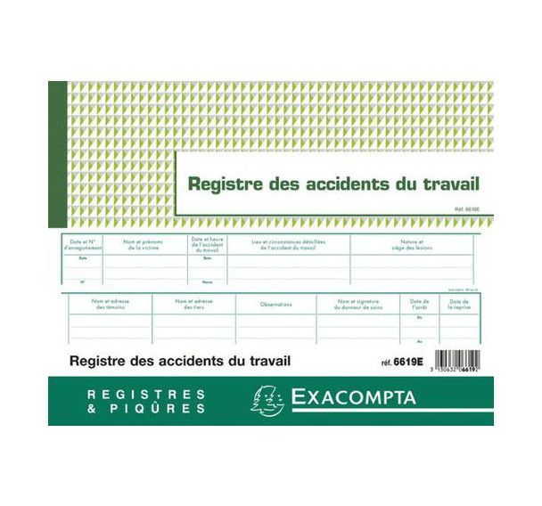 Piqûre 24x32cm registre des accidents du travail - 20 pages