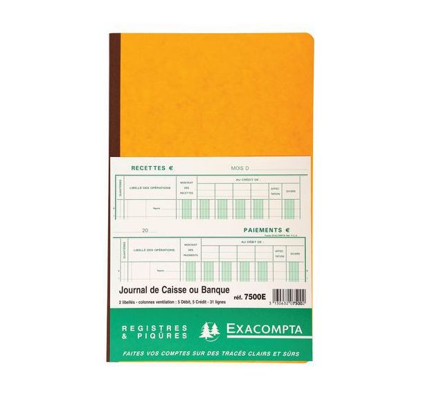 Piqûre journal caisse 5 débits 5 crédits 31 lignes 80 pages