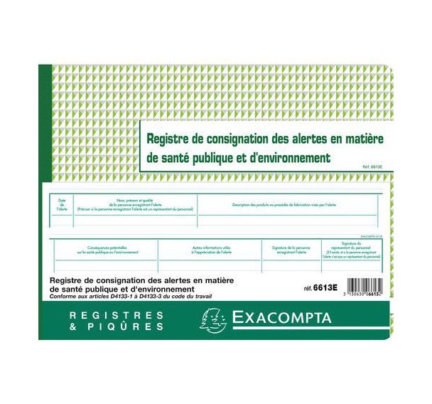 Piqûre registre de consignation des alertes 24x32cm