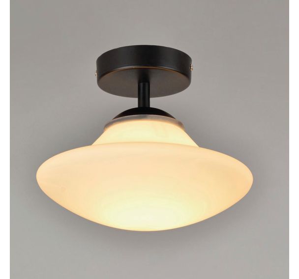 Plafonnier 1 lumière base en métal abat-jour en verre opale