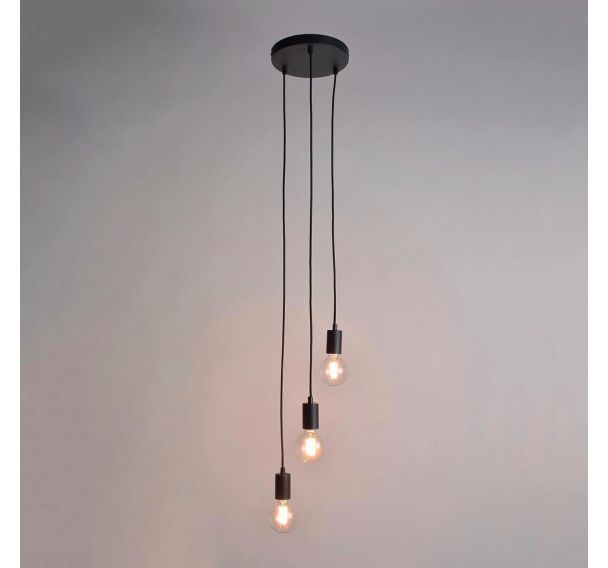 Suspension 3 lumières base ronde en métal Aksel noir